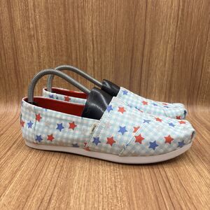 TOMS Blue & Red Gingham Glow In The Dark Star Print Alpargata Shoes Size 9.5